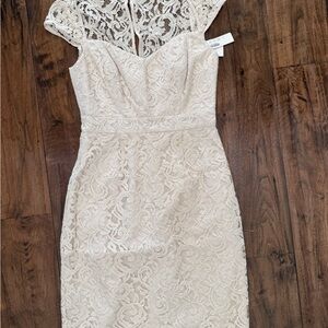 J. Crew Ivory Lace Midi Sheath Dress with Cap Sleeves